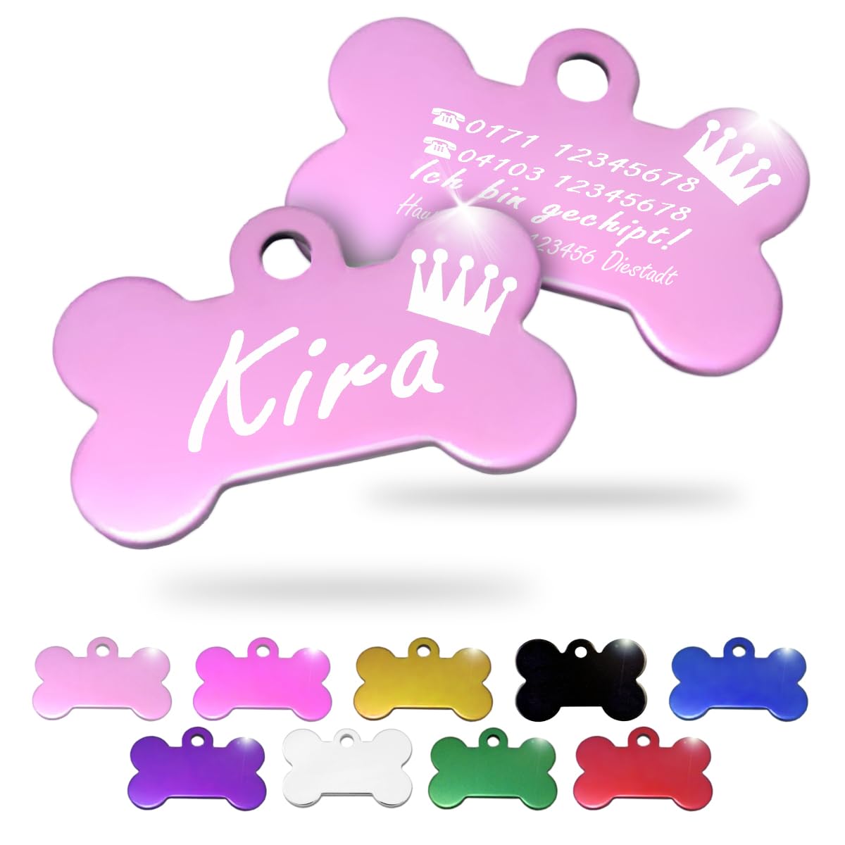 Ibera gifts - Hundemarke mit Gravur und personalisierte Hundemarke in Knochenform für mittelgroße bis große Hunde und Katzen (Silber, Keine Zeichnung)