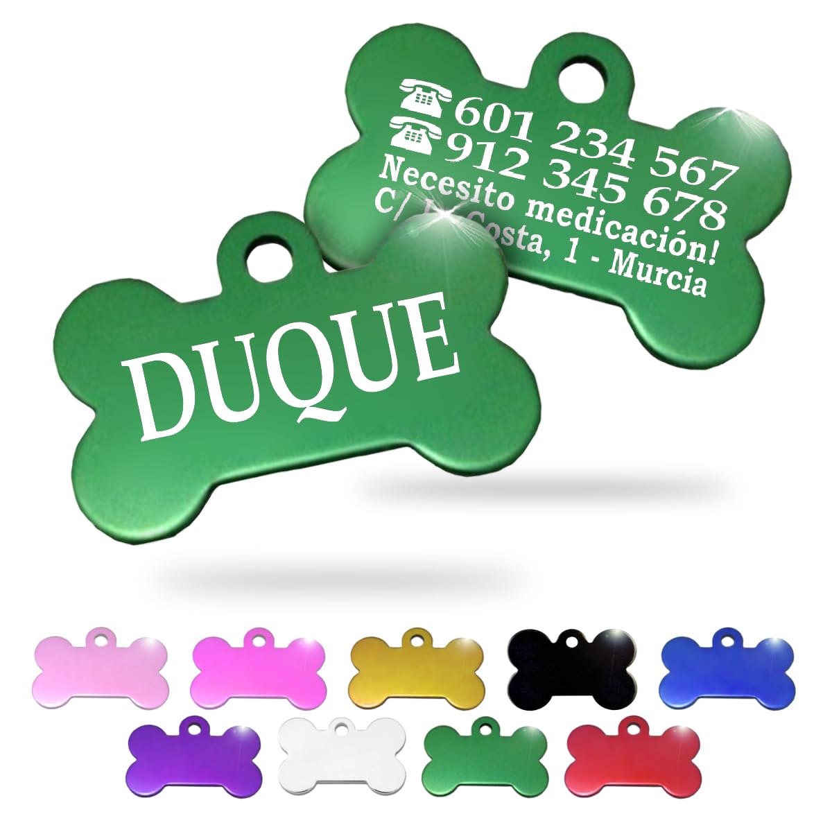 Ibera Gifts - Chapa Perro Grabada en Forma de Hueso, Placa Perro Personalizada para Perros y Gatos Medianos y Grandes, Tamaño 40 x 26 mm, Chapa Identificativa Perro y Gato (Negra)