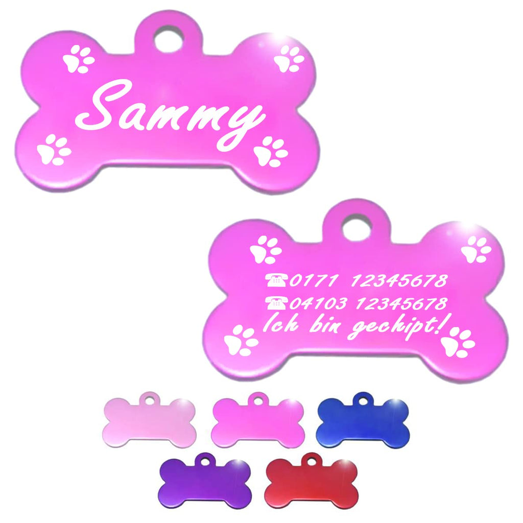 Ibera gifts - Hundemarke mit Gravur, Hundemarke personalisiert, XL, Knochenförmig, für große Haustiere, Aluminium (Blau)