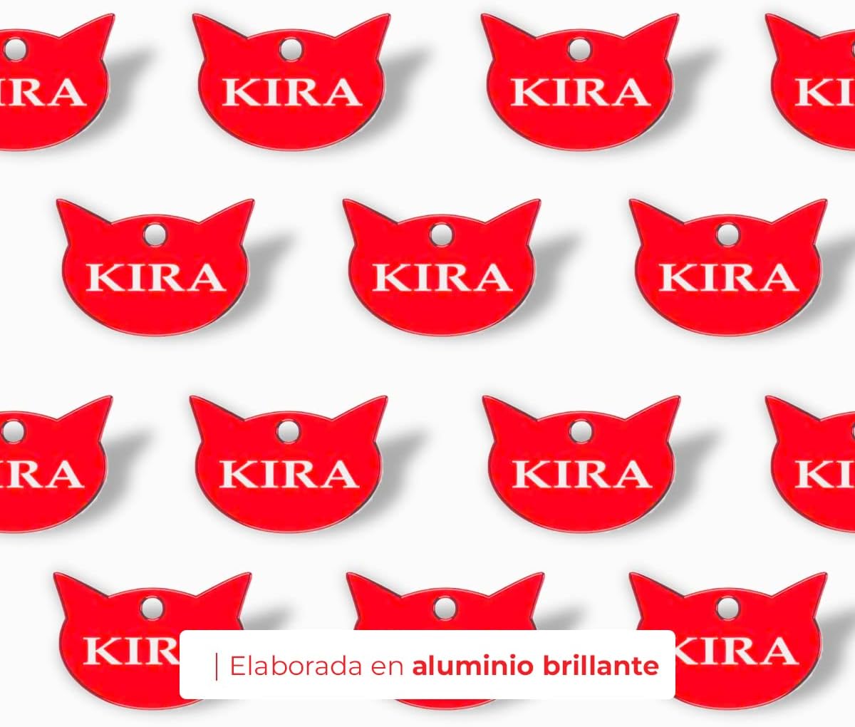 Ibera Gifts - Chapa Identificativa Gato en Forma de Cara de Gato, Chapa Nombre Gato para Gatos de Todos los Tamaños, Aluminio Brillante, Collar Gato Personalizado (Rojo)