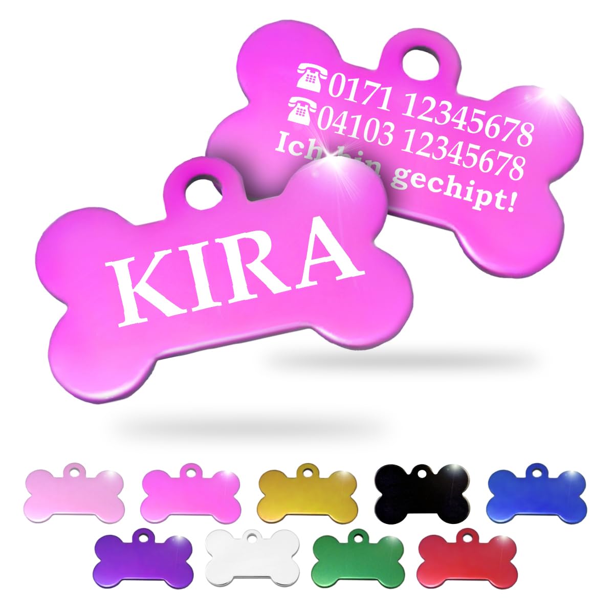 Ibera gifts - Hundemarke mit Gravur und personalisierte Hundemarke in Knochenform für kleine bis mittelgroße Hunde und Katzen (Rot, Keine Zeichnung)