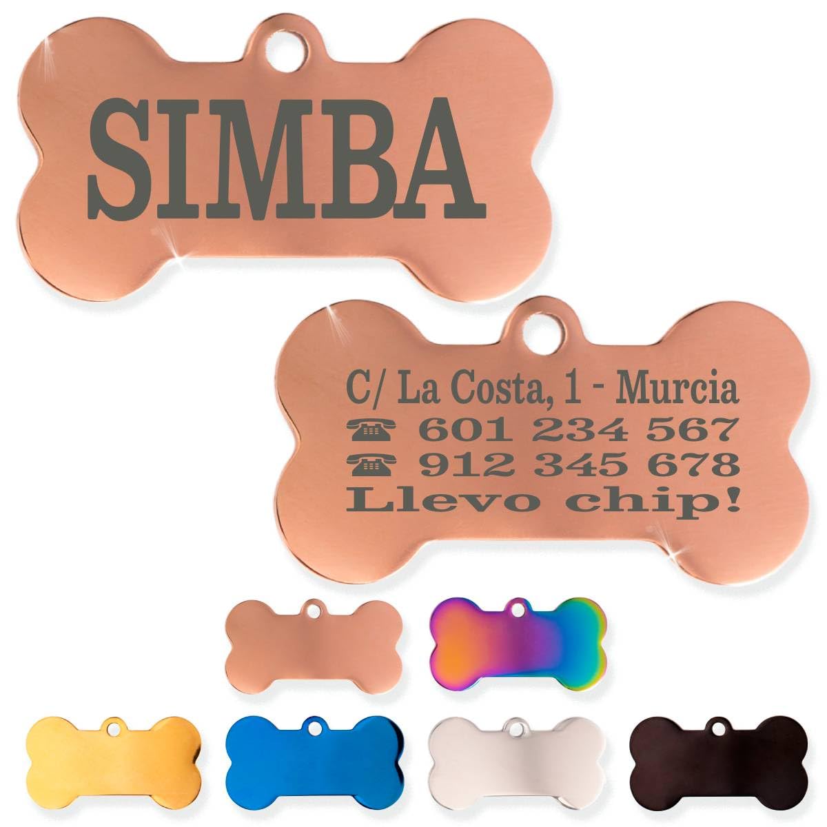 Ibera Gifts - Chapa Perro Grabada De Acero Inoxidable En Forma De Hueso, Tamaño 25 x 16 mm, Placa Perro Personalizada Para Cachorros y Mascotas Muy Pequeñas (Peq. 2 Huellas)