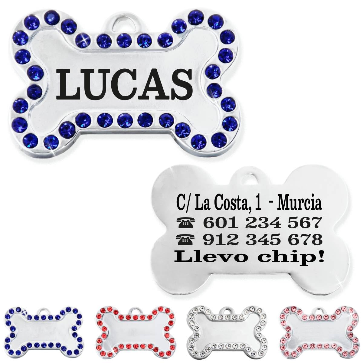 Ibera Gifts - Chapa Perro Grabada De Acero Inoxidable En Forma De Hueso, Tamaño 25 x 16 mm, Placa Perro Personalizada Para Cachorros y Mascotas Muy Pequeñas (Peq. 2 Huellas)
