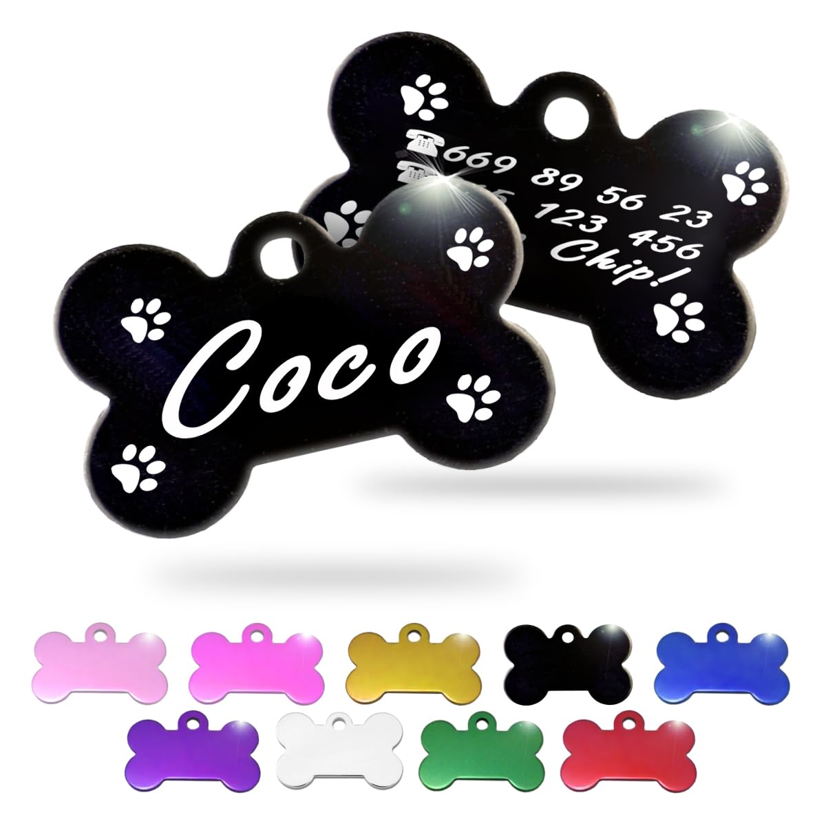 Ibera Gifts - Chapa Perro Grabada en Forma de Hueso, Placa Perro Personalizada para Perros y Gatos Pequeños y Medianos, Tamaño 30 x 20 mm, Chapa Identificativa Perro y Gato (Plateada)