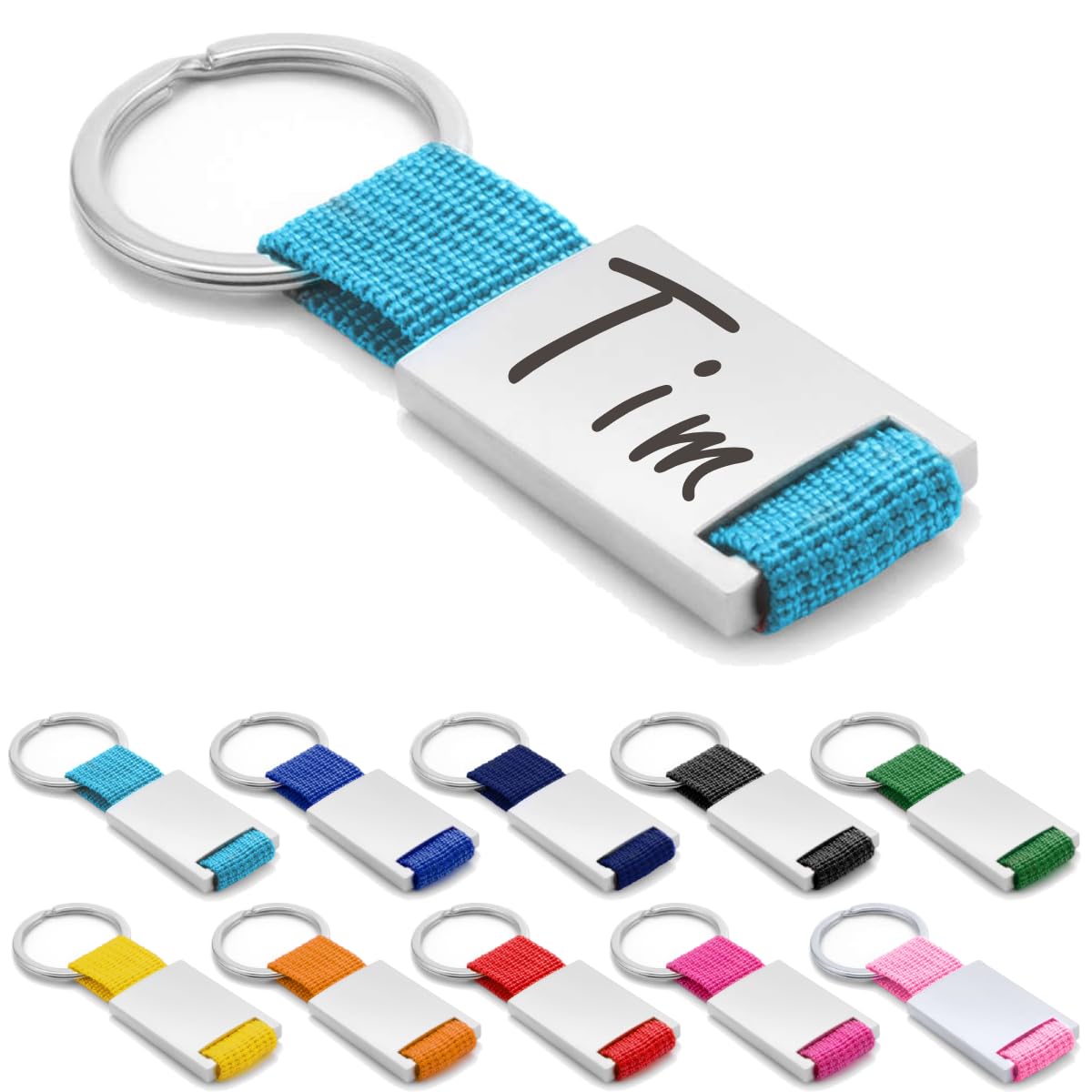 ibera gifts Personalisierter Schlüsselanhänger aus Metal/Polyester - Personalisierte Anhänger Geschenke Mit Gravur für Freund, Freundin, Vatertag, Muttertag, Partner, Mama, Papa