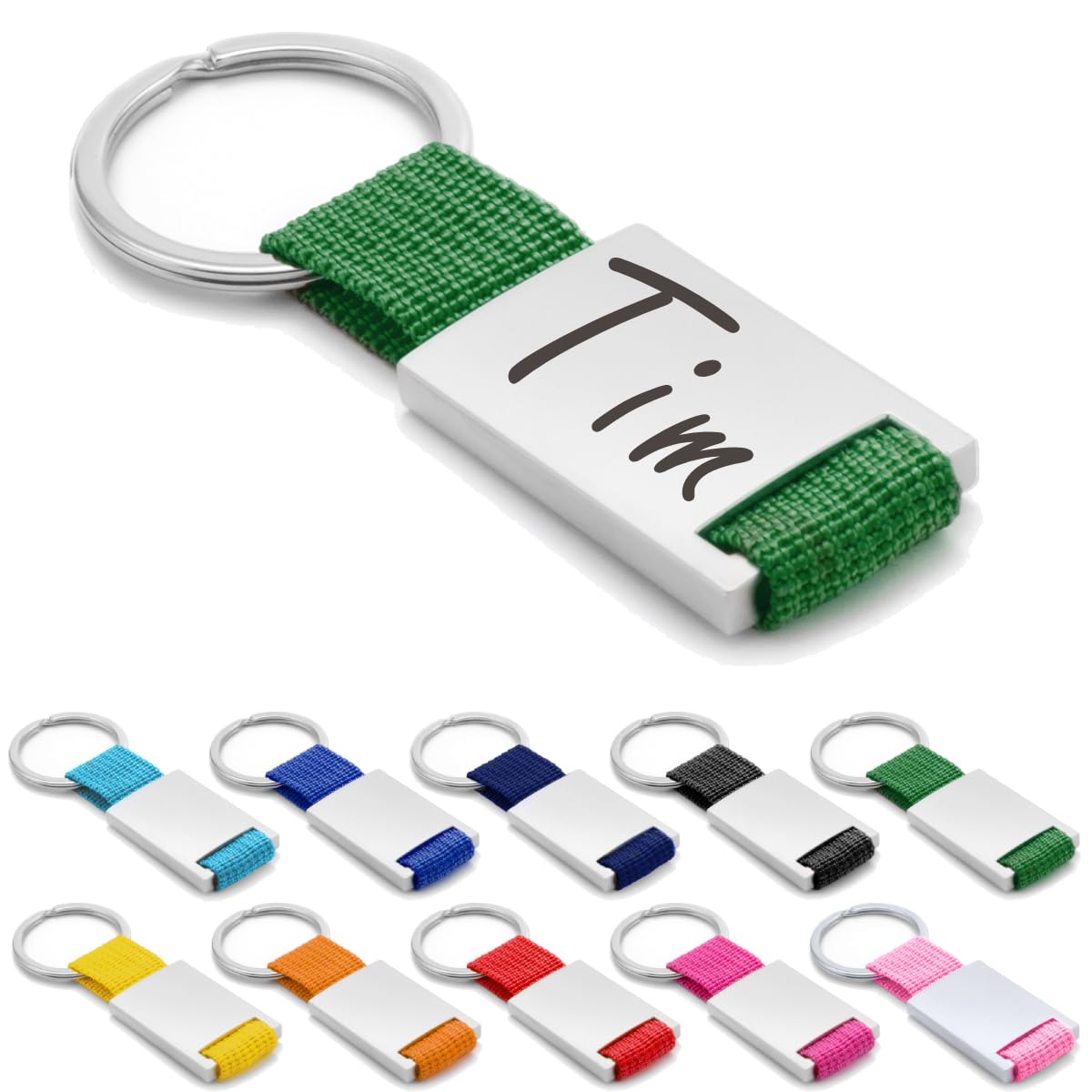 ibera gifts Personalisierter Schlüsselanhänger aus Metal/Polyester - Personalisierte Anhänger Geschenke Mit Gravur für Freund, Freundin, Vatertag, Muttertag, Partner, Mama, Papa