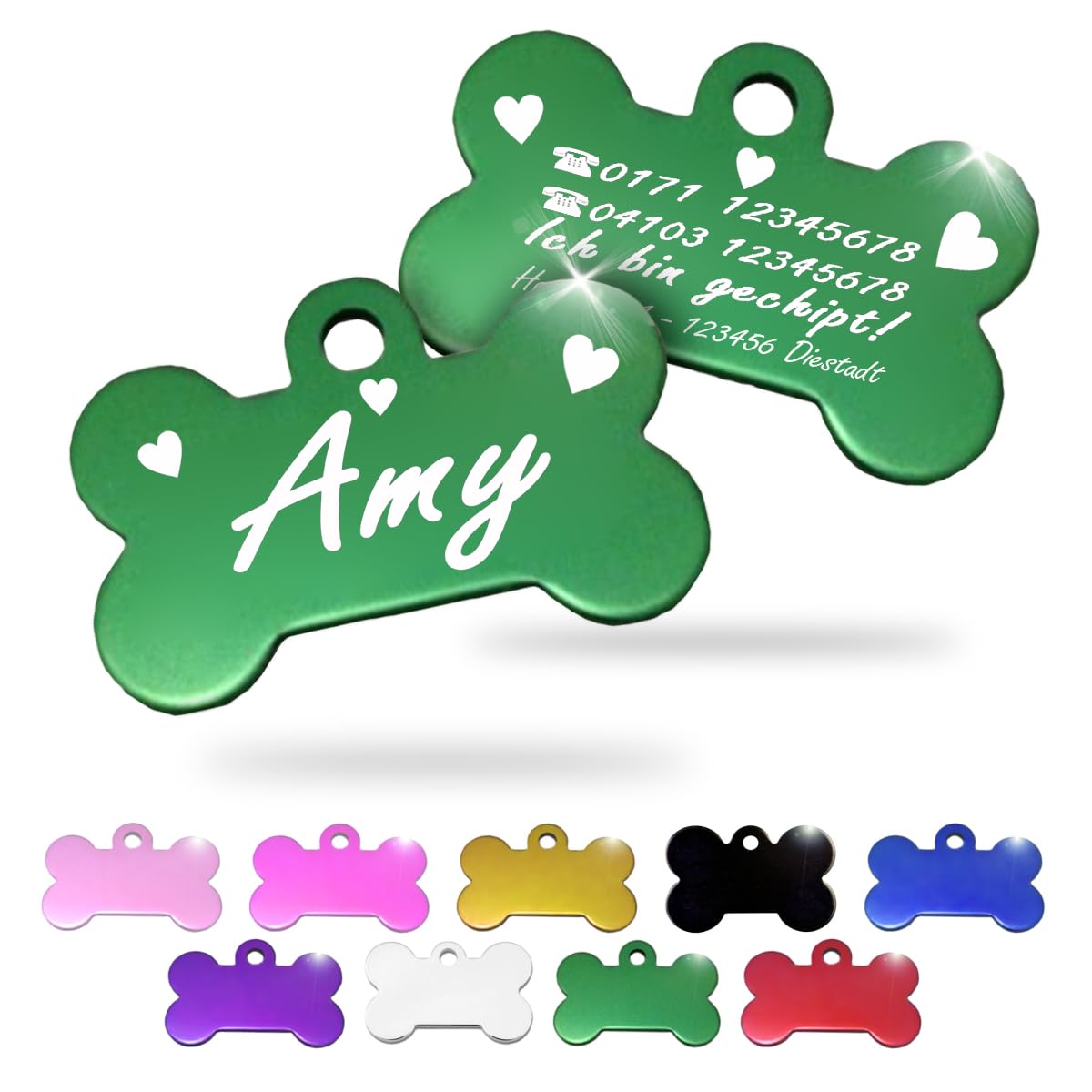 Ibera gifts - Hundemarke mit Gravur und personalisierte Hundemarke in Knochenform für mittelgroße bis große Hunde und Katzen (Silber, Keine Zeichnung)