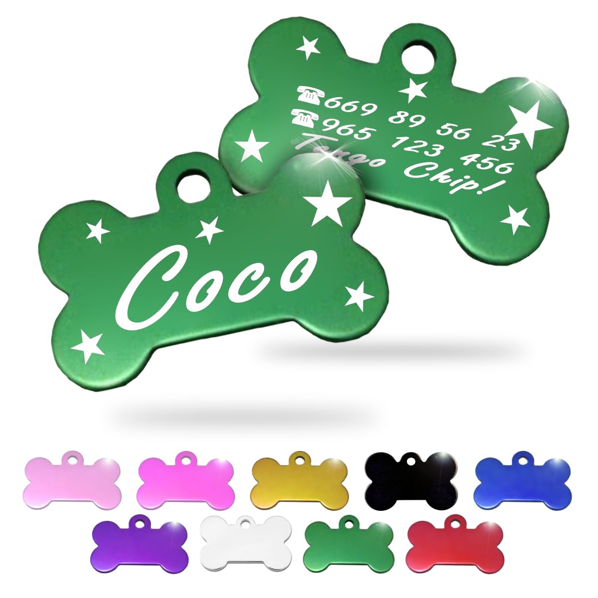 Ibera Gifts - Chapa Perro Grabada en Forma de Hueso, Placa Perro Personalizada para Perros y Gatos Pequeños y Medianos, Tamaño 30 x 20 mm, Chapa Identificativa Perro y Gato (Plateada)