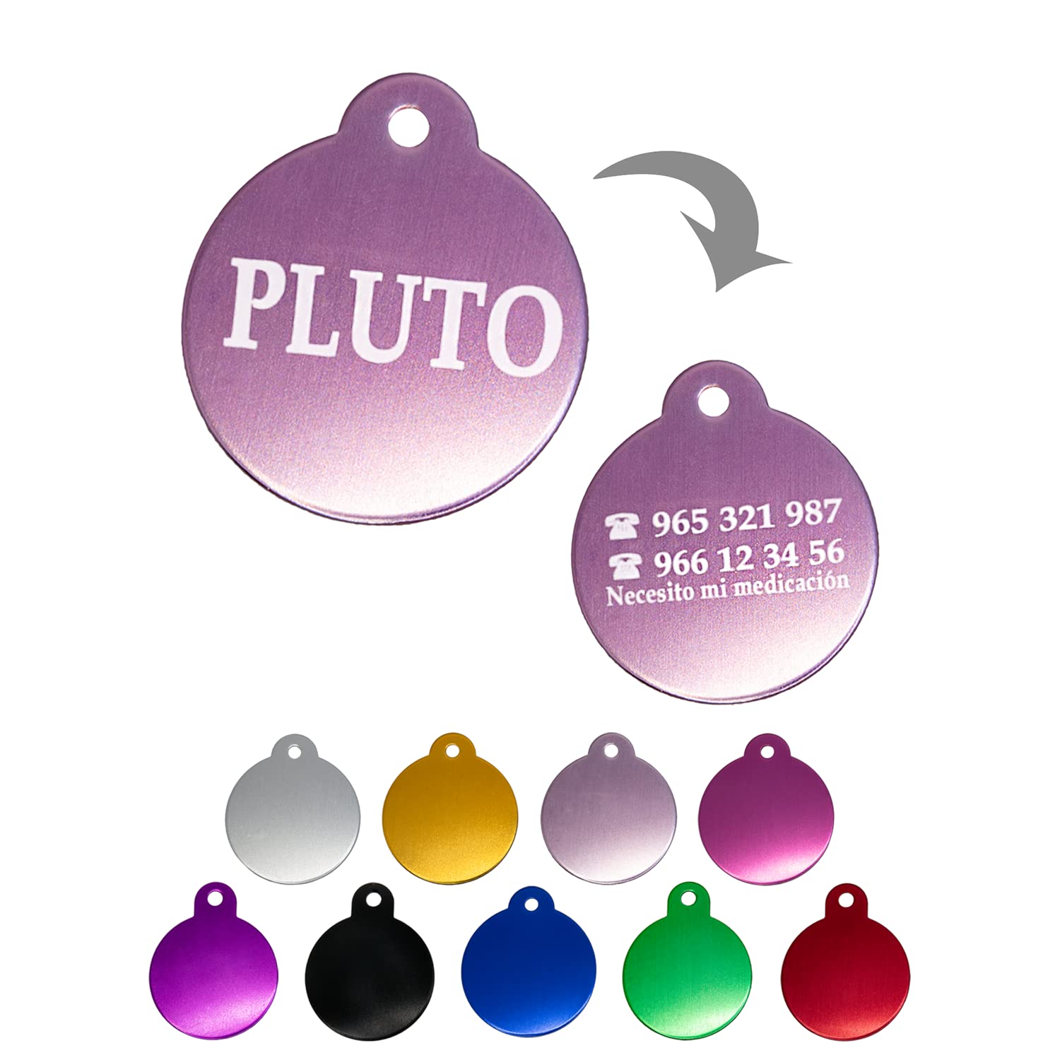 Ibera gifts - Hundemarke mit Gravur, Hundemarke personalisiert, rund, Aluminium, für mittelgroße bis große Hunde und Katzen, 30 mm