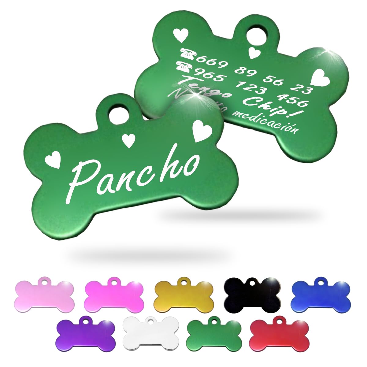Ibera Gifts - Chapa Perro Grabada en Forma de Hueso, Placa Perro Personalizada para Perros y Gatos Medianos y Grandes, Tamaño 40 x 26 mm, Chapa Identificativa Perro y Gato (Negra)
