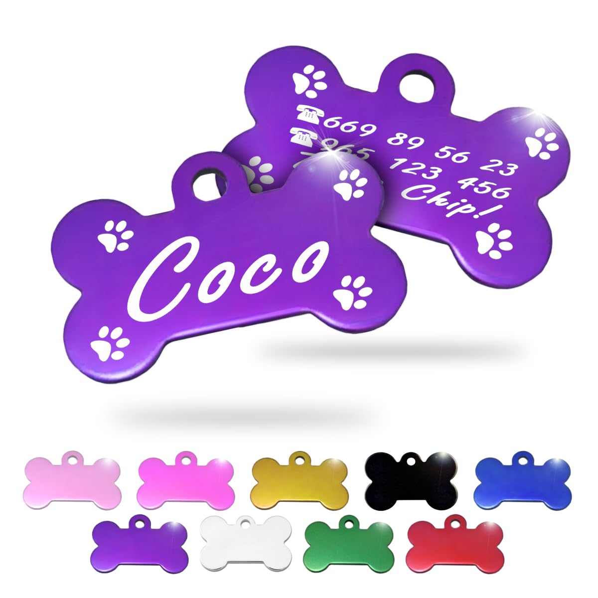 Ibera Gifts - Chapa Perro Grabada en Forma de Hueso, Placa Perro Personalizada para Perros y Gatos Pequeños y Medianos, Tamaño 30 x 20 mm, Chapa Identificativa Perro y Gato (Plateada)