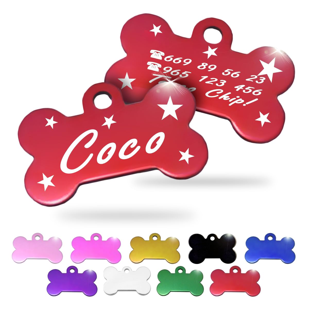 Ibera Gifts - Chapa Perro Grabada en Forma de Hueso, Placa Perro Personalizada para Perros y Gatos Pequeños y Medianos, Tamaño 30 x 20 mm, Chapa Identificativa Perro y Gato (Plateada)