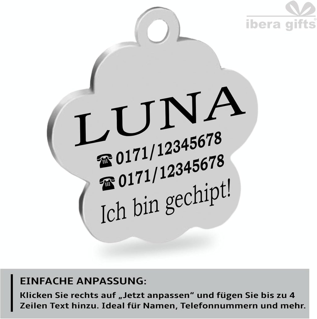 Ibera gifts - Hundemarke mit Gravur und personalisierte Hundemarke in Pfotenform, perfekt für kleine bis mittelgroße Haustiere (Rosa)