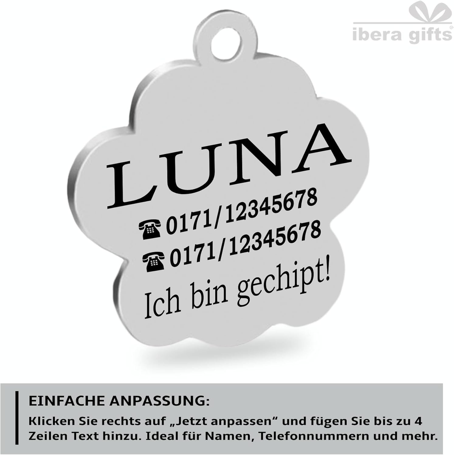 Ibera gifts - Hundemarke mit Gravur und personalisierte Hundemarke in Pfotenform, perfekt für kleine bis mittelgroße Haustiere (Rosa)