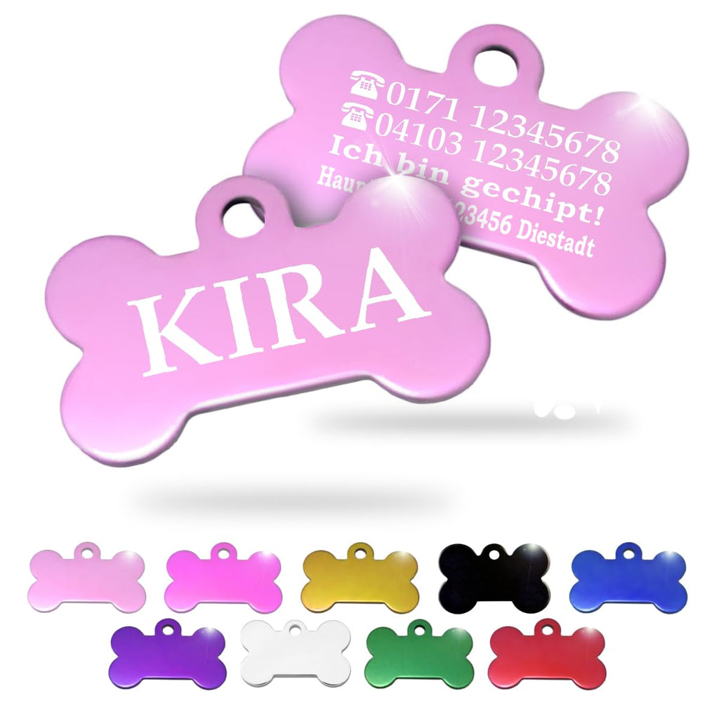 Ibera gifts - Hundemarke mit Gravur und personalisierte Hundemarke in Knochenform für mittelgroße bis große Hunde und Katzen (Silber, Keine Zeichnung)