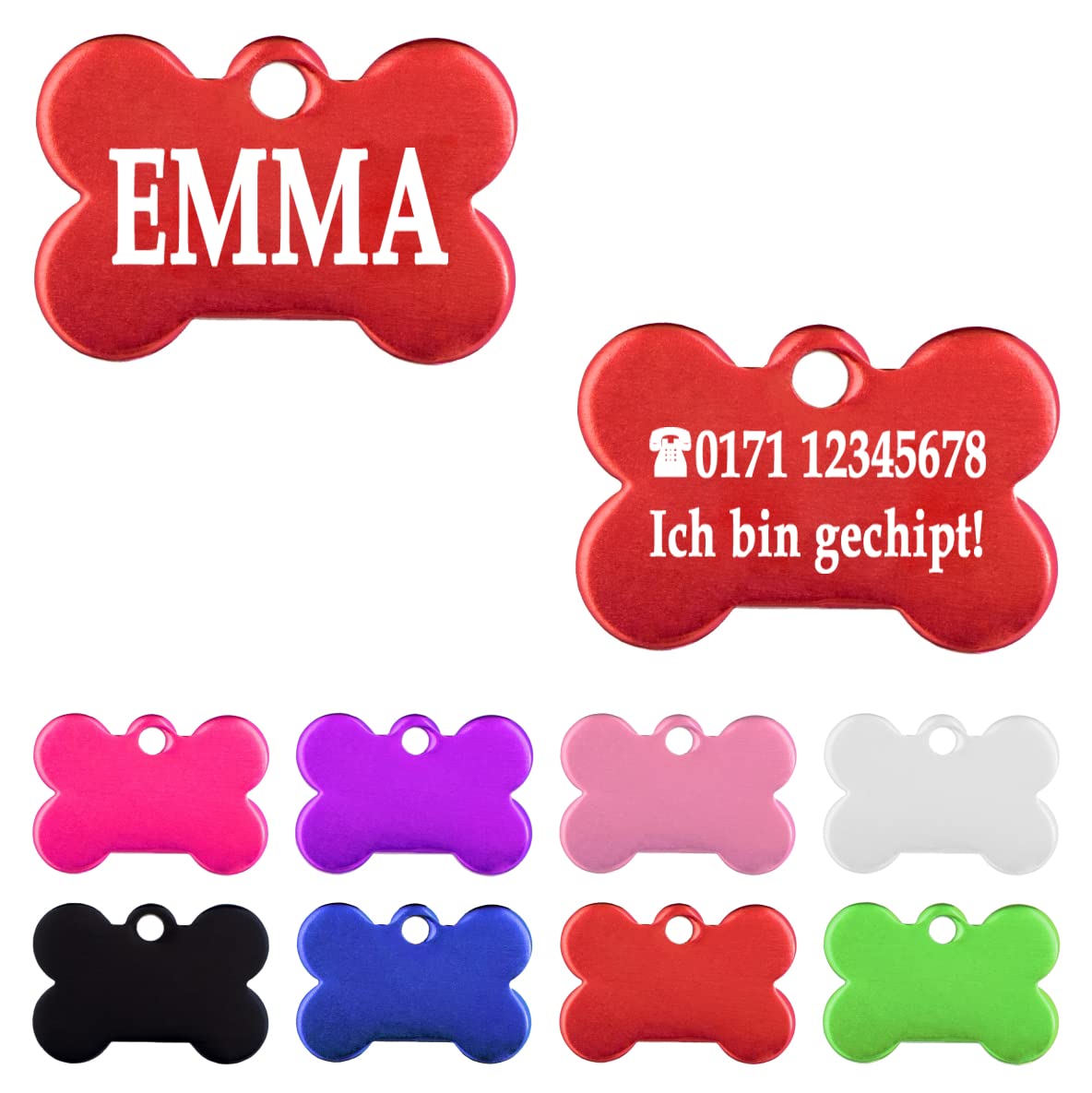 Iberiagifts - Tiermarke Knochen aus Aluminium mit Gravur für sehr kleine Hunde und Katzen - Plakette für Hund und Katzen graviert personalisiert (Blau)