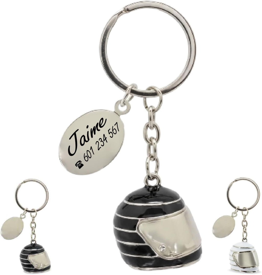 ibera gifts - Llavero Personalizado Casco De Moto Grabado Con Láser • Llavero Con Nombre Y Mensaje • Regalo Original Para Motoristas, Hombre, Mujer, Pareja, Aniversario