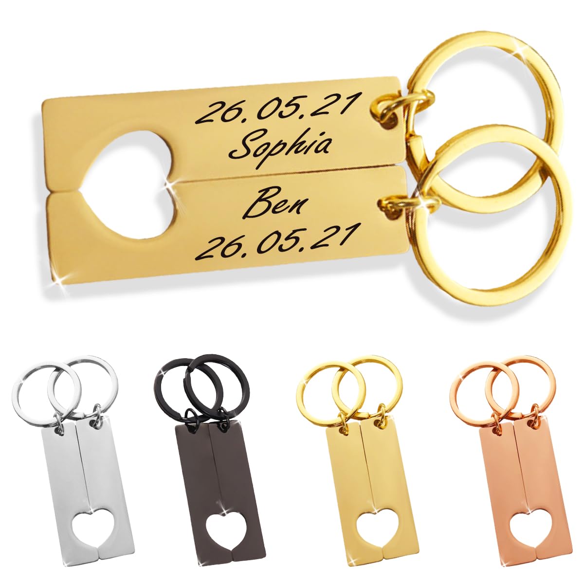 ibera gifts - 2 Personalisierte Schlüsselanhänger Herz - Anhänger als Geschenke Mit Gravur für Freund, Freundin, Vatertag, Muttertag, Partner - Coole Schluesselanhaenger