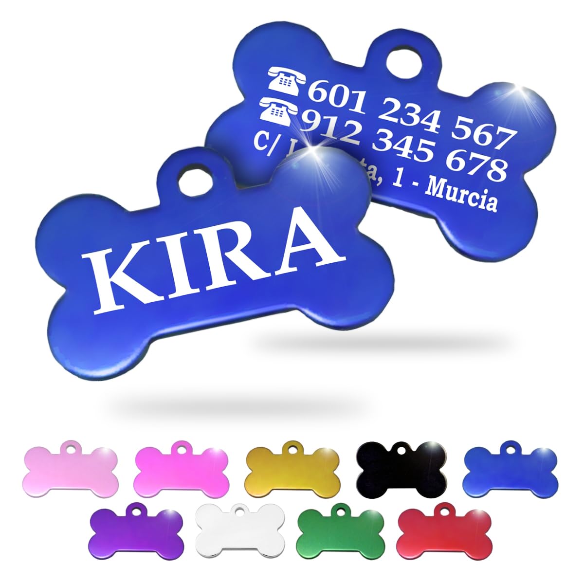 Ibera Gifts - Chapa Perro Grabada en Forma de Hueso, Placa Perro Personalizada para Perros y Gatos Pequeños y Medianos, Tamaño 30 x 20 mm, Chapa Identificativa Perro y Gato (Plateada)