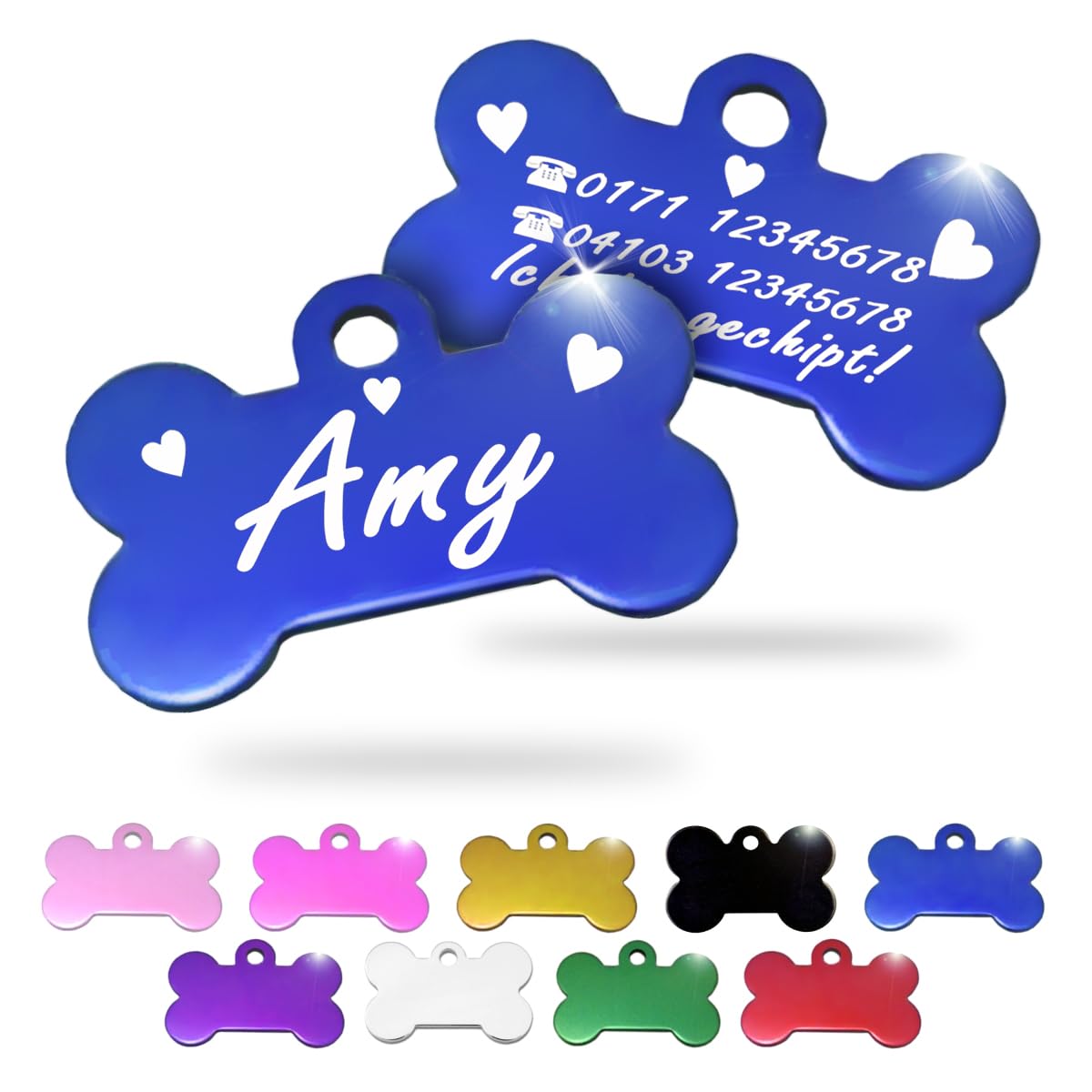 Ibera gifts - Hundemarke mit Gravur und personalisierte Hundemarke in Knochenform für kleine bis mittelgroße Hunde und Katzen (Rot, Keine Zeichnung)