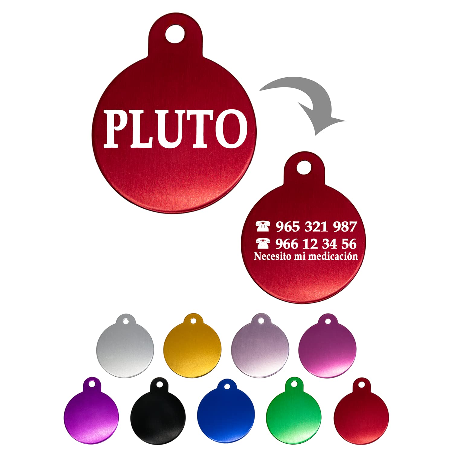 Ibera Gifts - Chapa Perro Grabada en Forma Redonda, Placa Perro Personalizada para Perros y Gatos Medianos a Grandes, Tamaño 30 x 30 mm, Chapa Identificativa Perro y Gato (Azul)