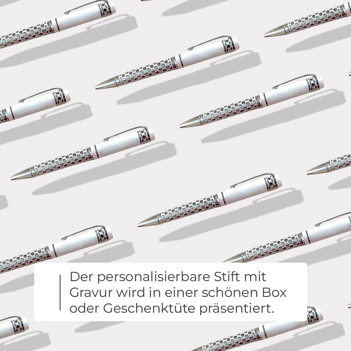 ibera gifts - Edler Kugelschreiber mit Gravur, personalisierter Kugelschreiber mit bis zu 2 Textzeilen, 14,3 cm, Geschenkbeutel inklusive (Weiß groß)