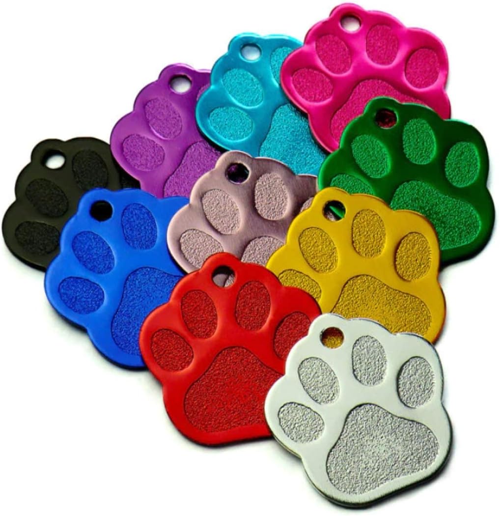 Chapa Perro Grabada en Forma de Pata, Placa Perro Personalizada para Perros y Gatos Medianos y Grandes, Tamaño 35 mm x 35 mm, Chapa Identificativa Perro y Gato (Lila)