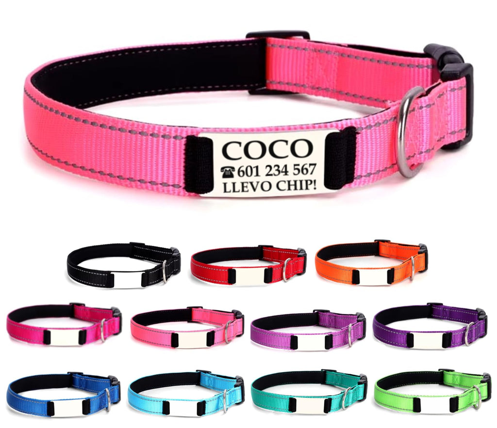 Ibera gifts - Collar Perro Personalizado con Nombre para Mascotas Pequeñas, Reflectante, Ajustable De 25 a 40 cm, Grabado Láser, Seguro y Cómodo (Azul, S pequeño)