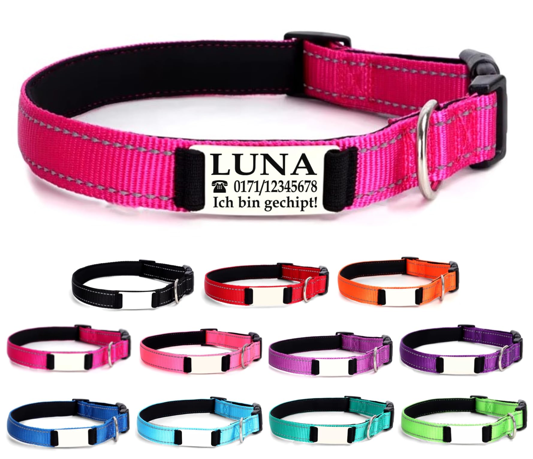 Ibera gifts - Hundehalsband Personalisiert, Hundehalsband Mit Namen Für Kleine Hunde, 25-40 cm, Reflektierend (Schwarz, S Klein)