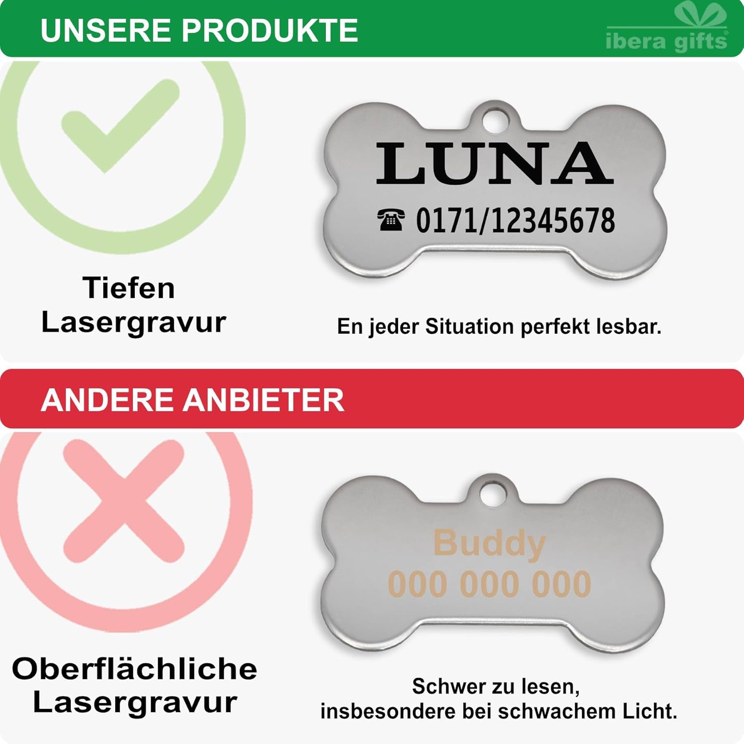 Ibera gifts - Hundemarke mit Gravur und personalisierte Hundemarke in Pfotenform, perfekt für kleine bis mittelgroße Haustiere (Rosa)