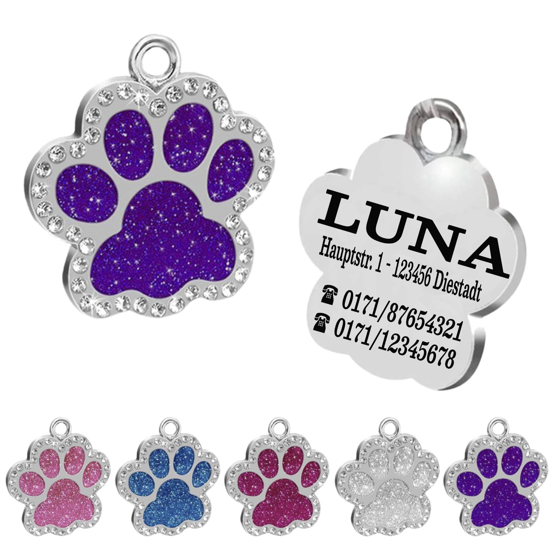 Ibera gifts - Hundemarke mit Gravur und personalisierte Hundemarke in Pfotenform, perfekt für kleine bis mittelgroße Haustiere (Rosa)
