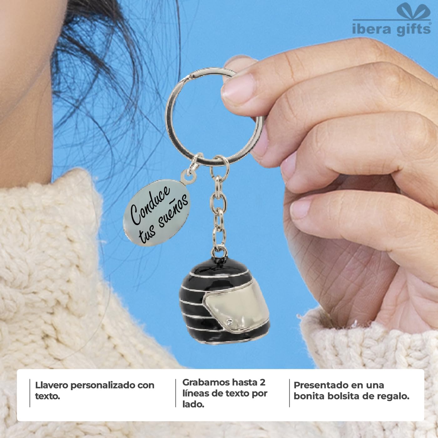 ibera gifts - Llavero Personalizado Casco De Moto Grabado Con Láser • Llavero Con Nombre Y Mensaje • Regalo Original Para Motoristas, Hombre, Mujer, Pareja, Aniversario