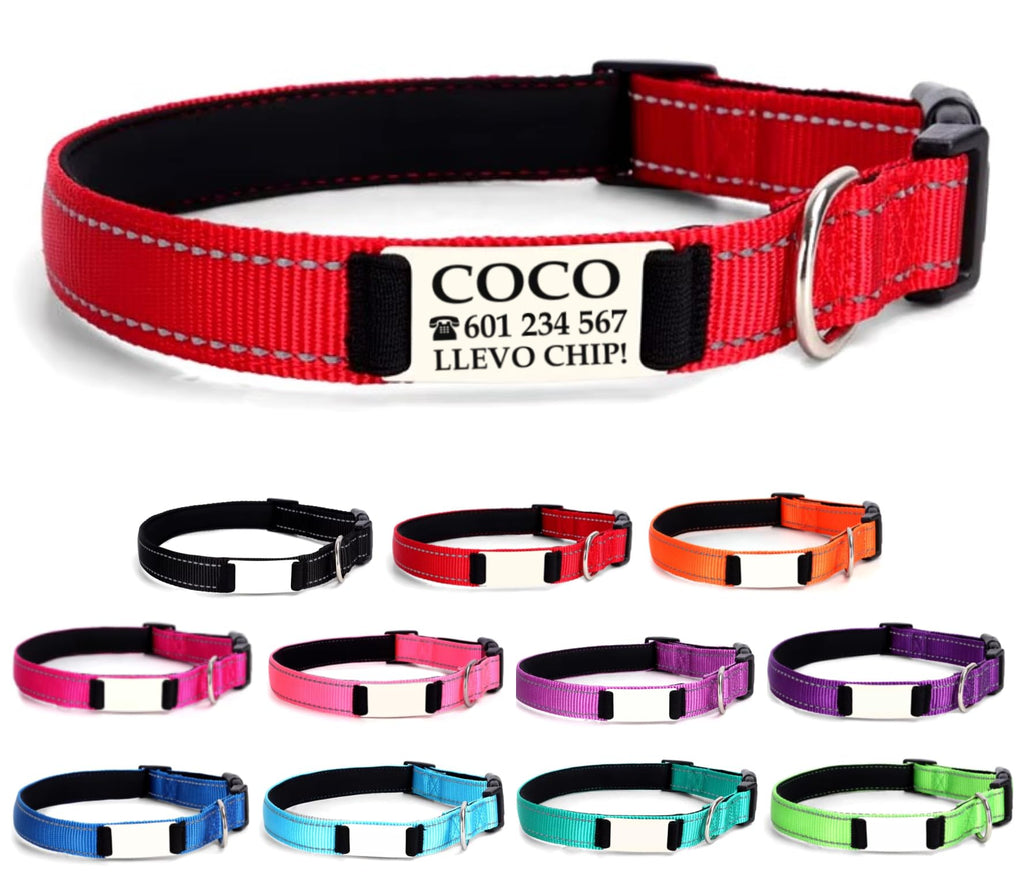 Ibera gifts - Collar Perro Personalizado con Nombre para Mascotas Pequeñas, Reflectante, Ajustable De 25 a 40 cm, Grabado Láser, Seguro y Cómodo (Azul, S pequeño)