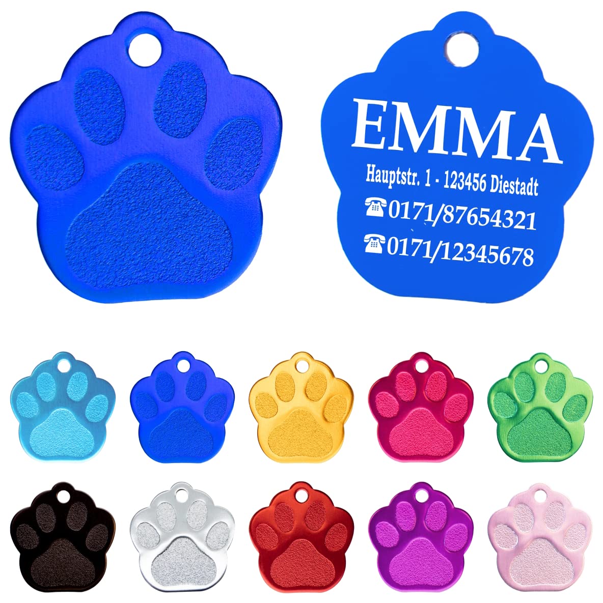 Ibera gifts - Hundemarke mit Gravur und personalisierte Hundemarke in Pfotenform für mittelgroße bis große Hunde und Katzen (Rosa)