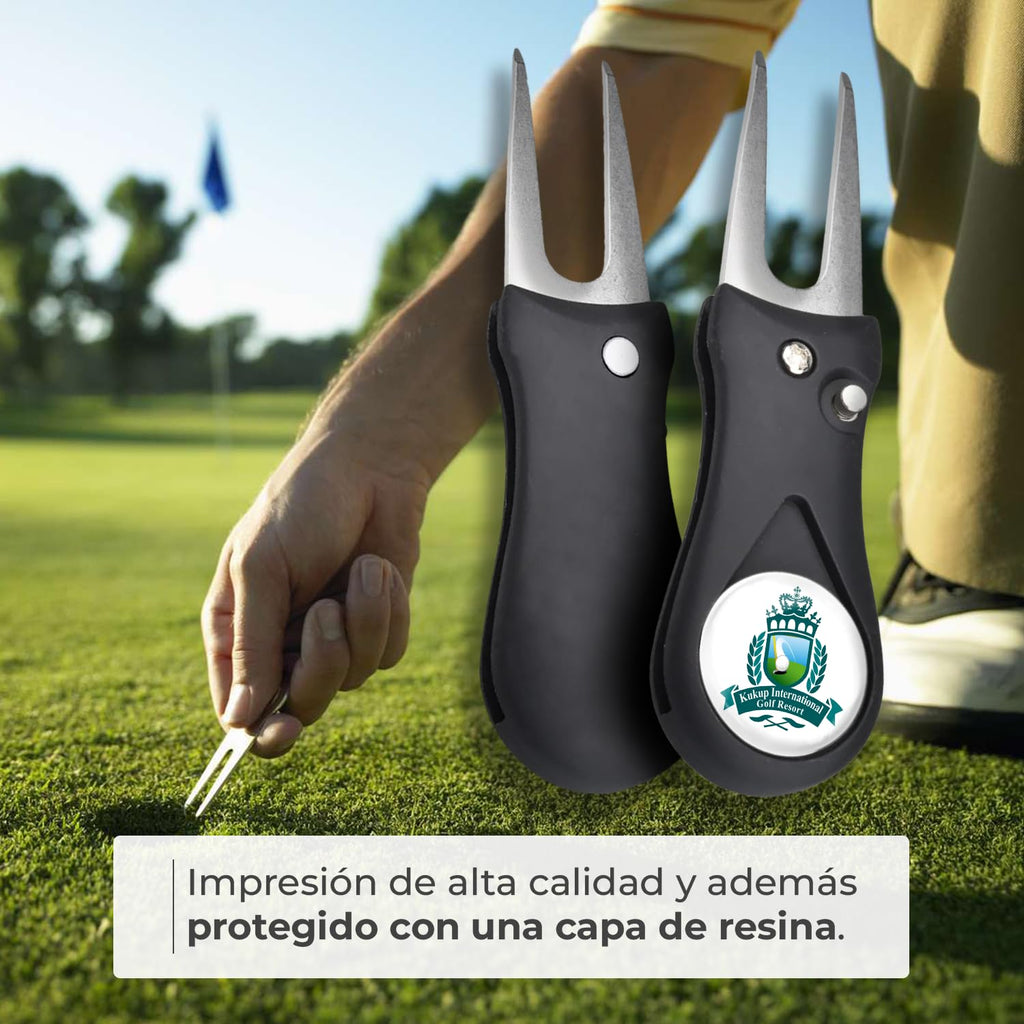 Arreglapiques de Golf con Marcador Magnetico Bolas Personalizado con Foto - Regalos para golfistas - Divot Tool, Pitch Fork, Accesorios arregla piques Repair pique repara green - Acabado Profesional