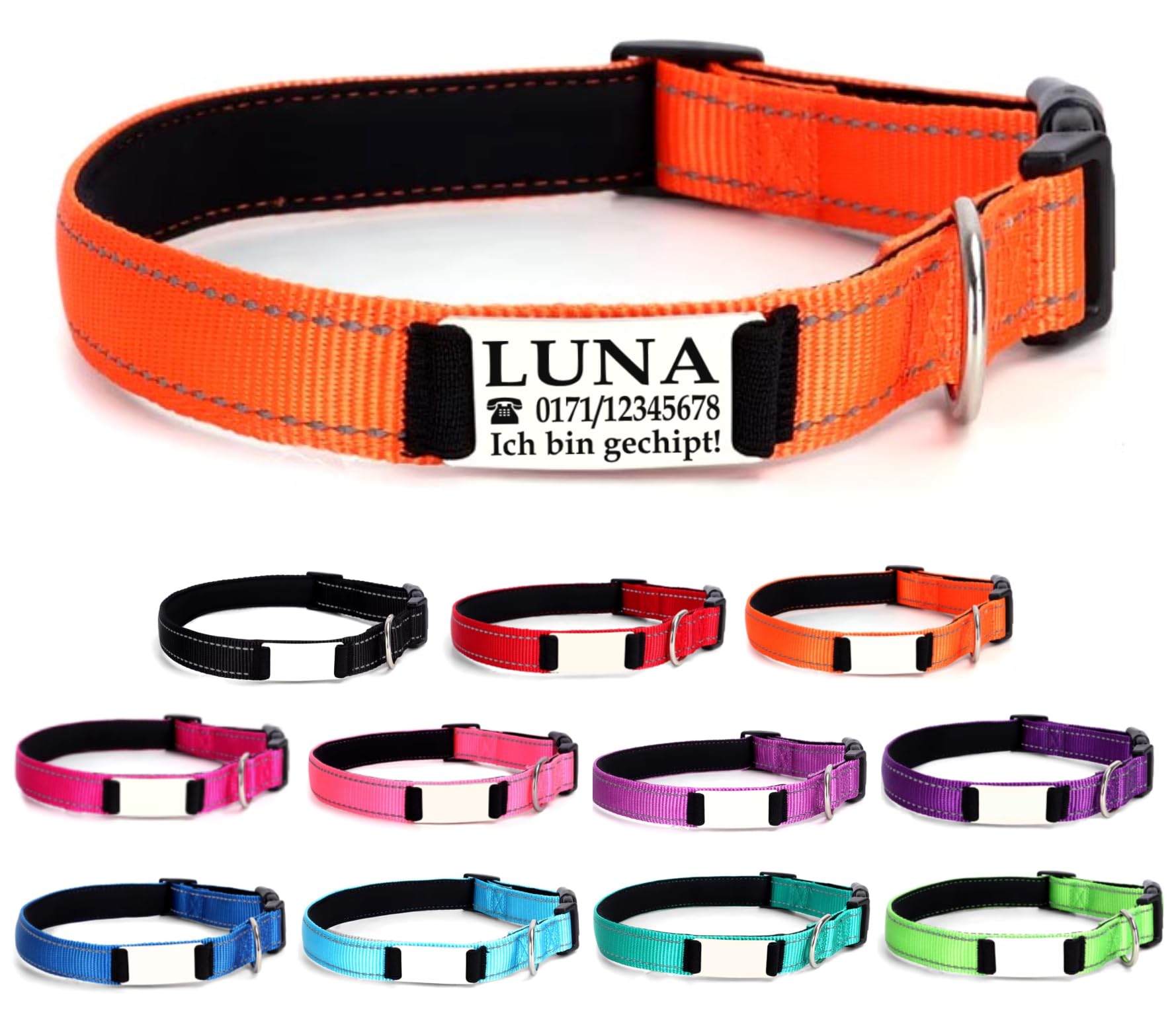 Ibera gifts - Hundehalsband Personalisiert, Hundehalsband Mit Namen Für Kleine Hunde, 25-40 cm, Reflektierend (Schwarz, S Klein)