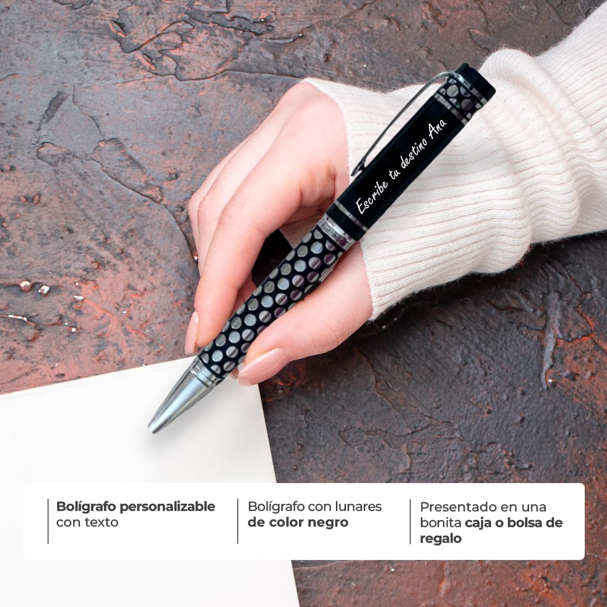 ibera gifts - Bolígrafos Personalizados, Bolígrafo Personalizado con Grabado Láser, Presentado en Bolsa de Regalo, Tamaño 14,3 cm (Negro grande)