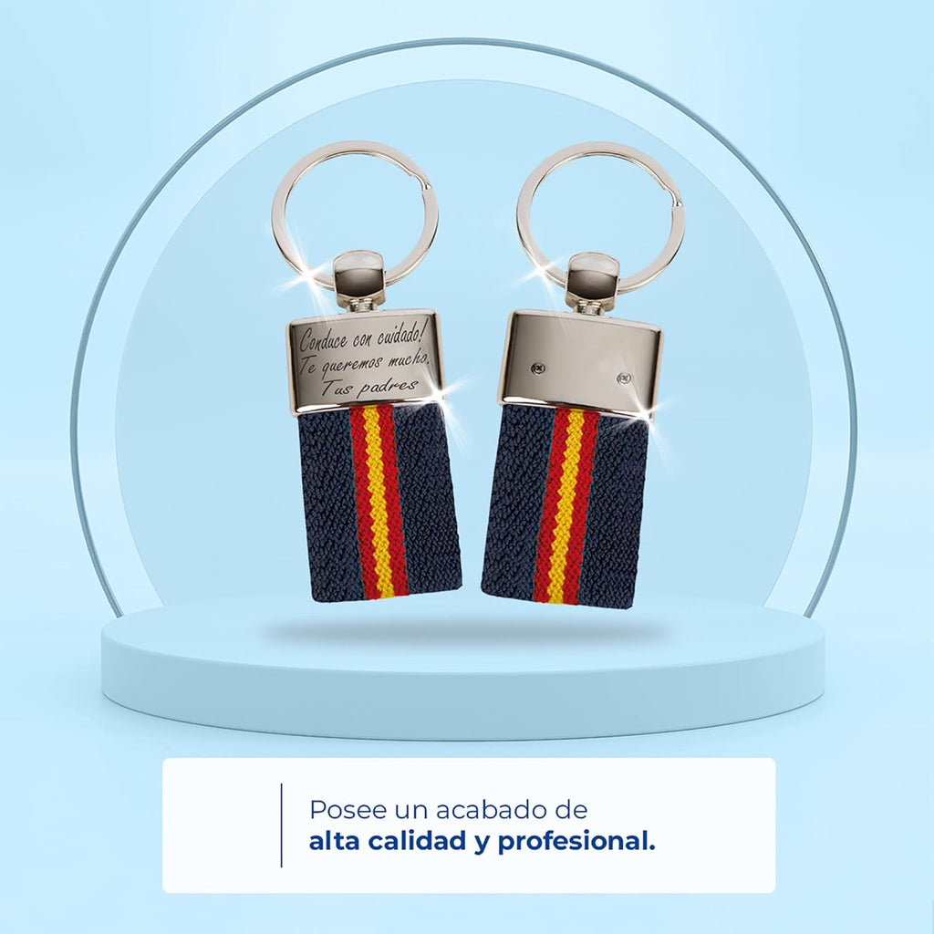 ibera gifts Llavero personalizado Bandera de España - Regalos originales personalizados Mujer, Hombre, Parejas, Novios, Papa, Dia de Padre - Grabado con Nombre, Mensaje, Llaveros originales