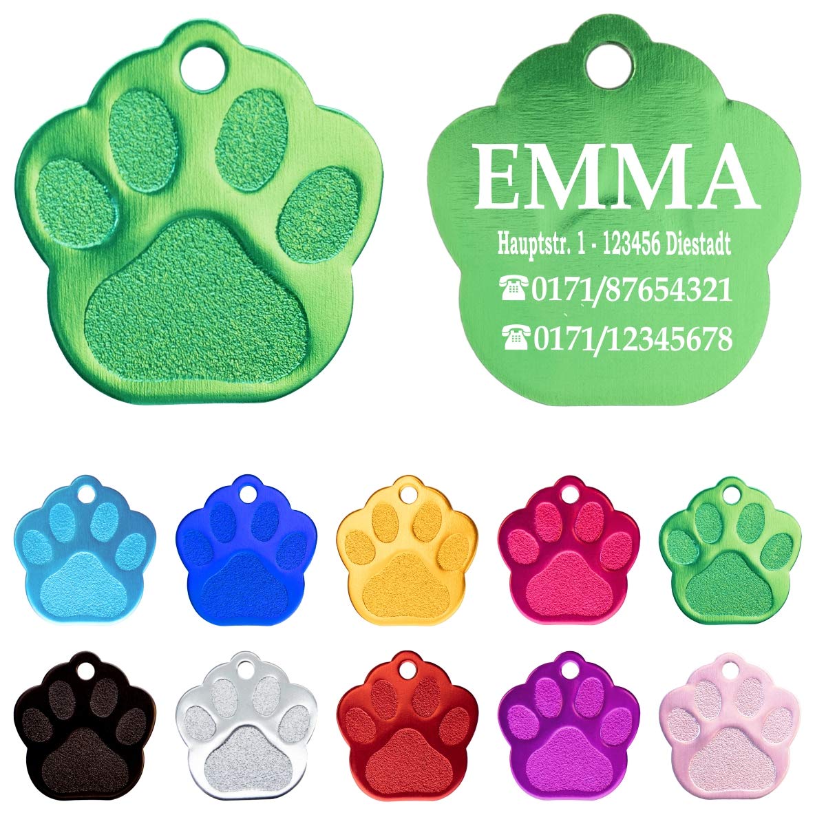 Ibera gifts - Hundemarke mit Gravur und personalisierte Hundemarke in Pfotenform für mittelgroße bis große Hunde und Katzen (Rosa)