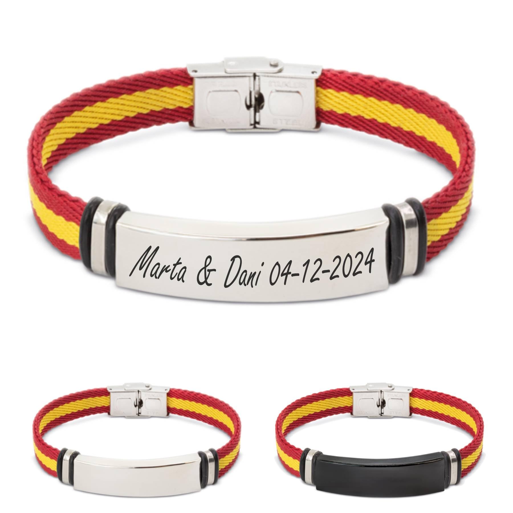 ibera gifts - Pulsera personalizada de acero inoxidable - Regalo Grabado para Hombre Mujer Parejas Amigos - Acabado profesional