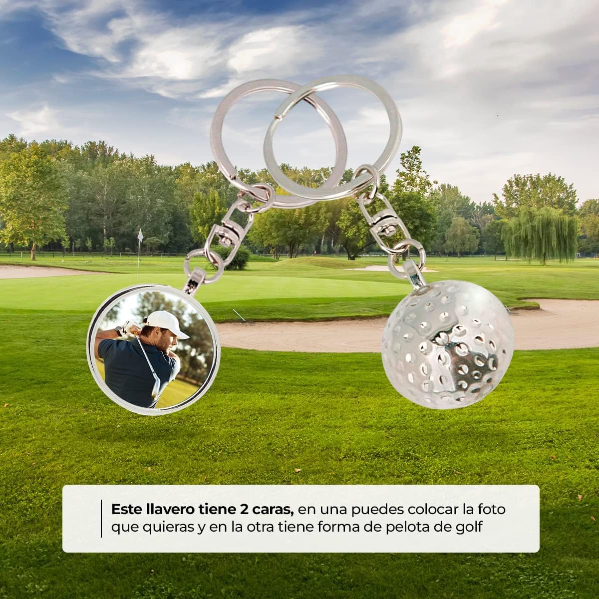 ibera gifts - Foto Llavero personalizado Bola de Golf - Regalos originales personalizados Mujer Hombre Parejas Novios Papa Dia de Padre - Grabado con Imagen Mensaje