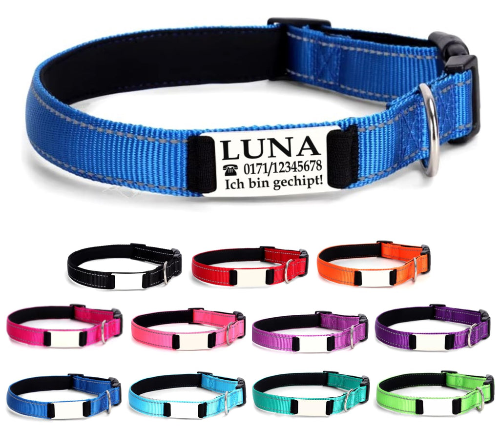 Ibera gifts - Hundehalsband Personalisiert, Hundehalsband Mit Namen Für Kleine Hunde, 25-40 cm, Reflektierend (Schwarz, S Klein)