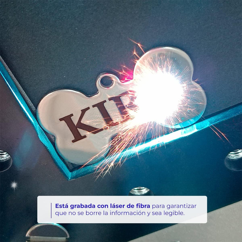 Ibera Gifts - Chapa Perro Grabada en Forma de Hueso para Perros y Gatos Pequeños a Medianos, Placa Perro Personalizada, Aluminio Brillante, Tamaño 30 x 15 mm (Azul)