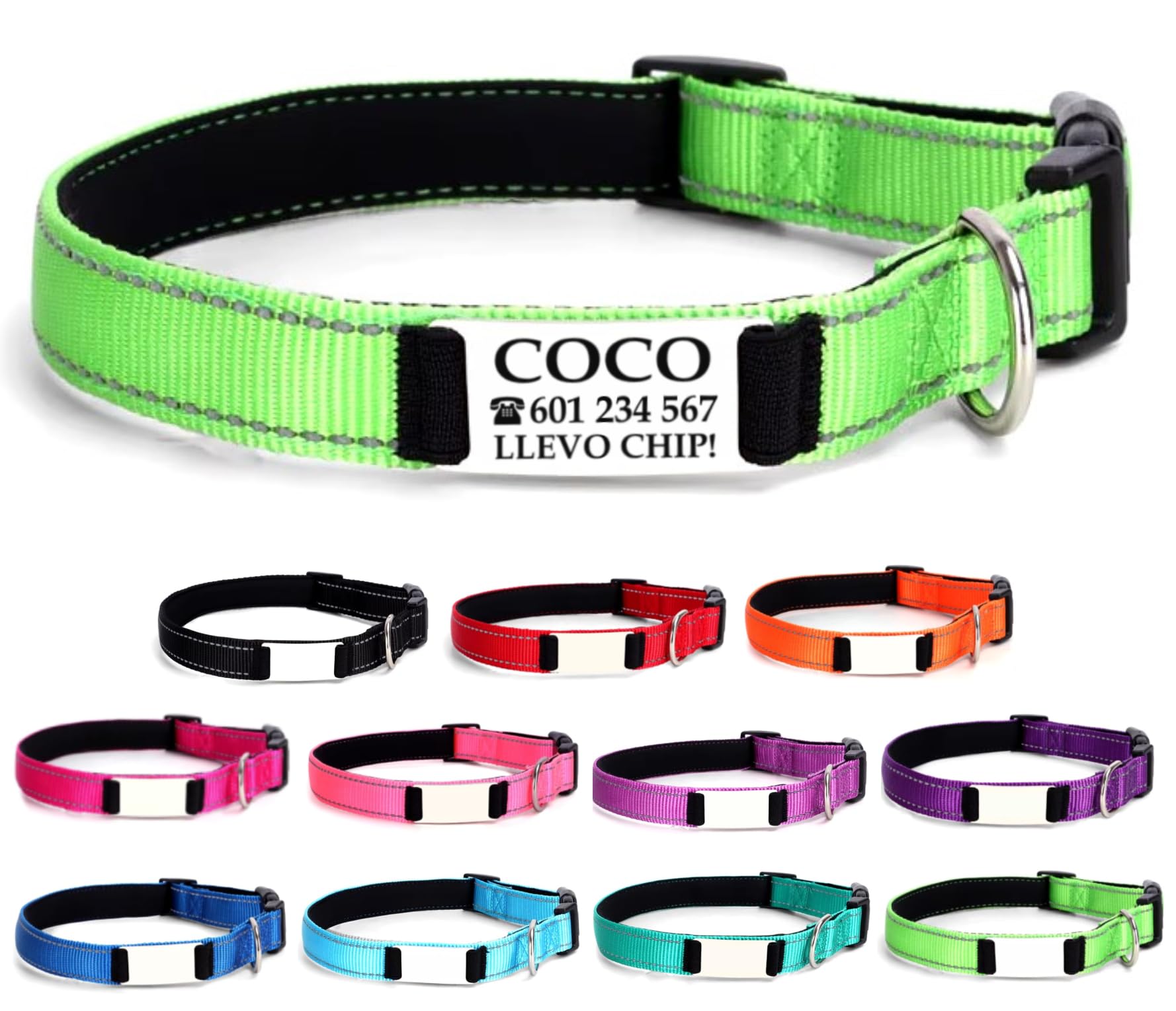 Ibera gifts - Collar Perro Personalizado con Nombre para Mascotas Pequeñas, Reflectante, Ajustable De 25 a 40 cm, Grabado Láser, Seguro y Cómodo (Azul, S pequeño)