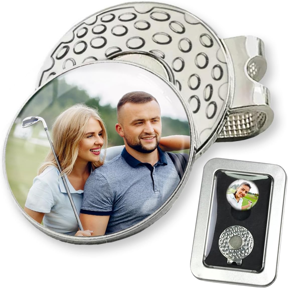 ibera gifts - Marcador Bolas de Golf Personalizado con Clip Gorra Magnético y 2 Marcadores de Bola, Presentado en Caja de Regalo, Diámetro 2,5 cm