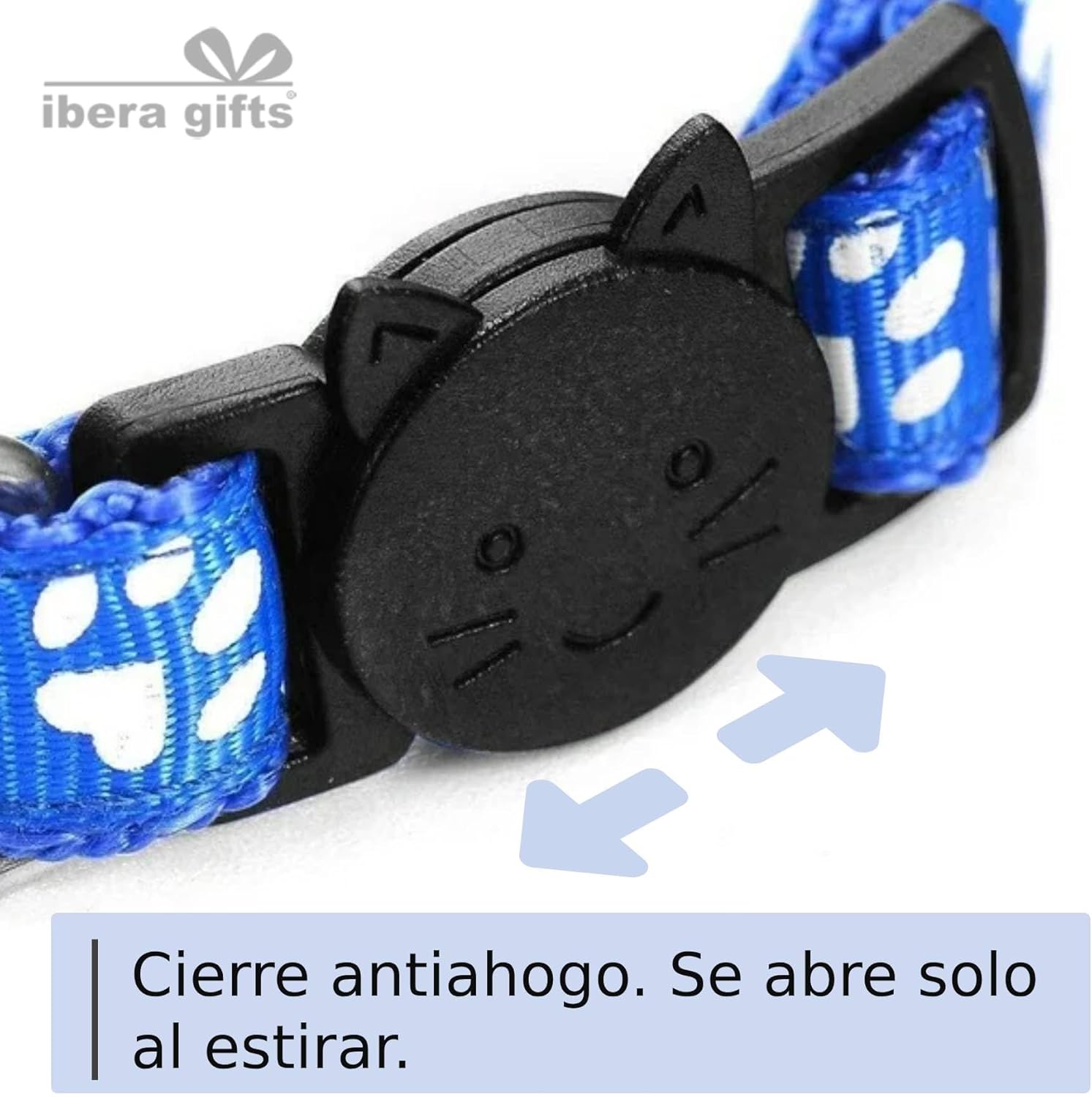 Ibera Gifts - Collar Gato Personalizado Antiahogo y Reflectante, Ajustable De 22 a 30 cm, Grabado Con Nombre, Para Gatos De Todos Los Tamaños, Sin Cascabel (Azul)