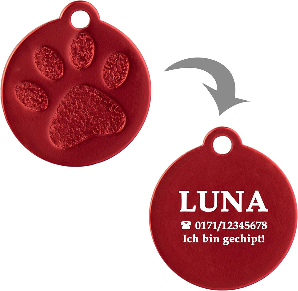 Ibera gifts - Hundemarke mit Gravur und personalisierte Hundemarke rund mit Pfote für kleine bis mittelgroße Hunde und Katzen (S-M, Blau)
