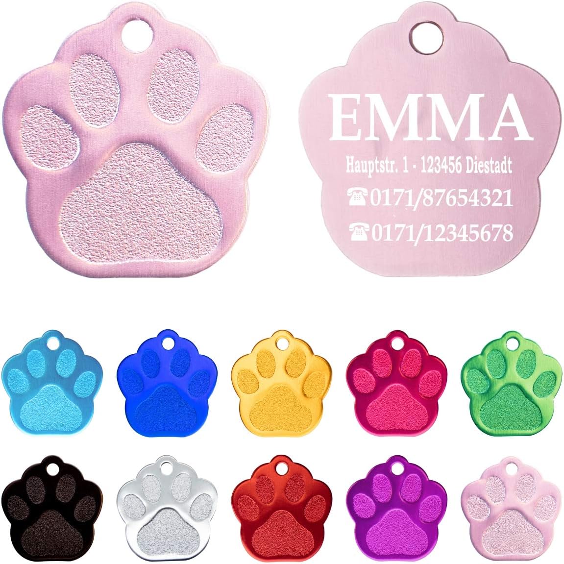 Ibera gifts - Hundemarke mit Gravur und personalisierte Hundemarke in Pfotenform für mittelgroße bis große Hunde und Katzen (Rosa)