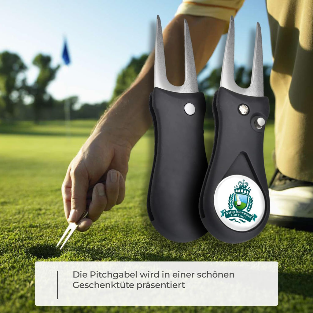 ibera gifts - Golf Pitchgabel mit magnetischem Golfball Marker, personalisiert mit Foto - Personalisierte Pitch Pitching Gabel Divot Tool