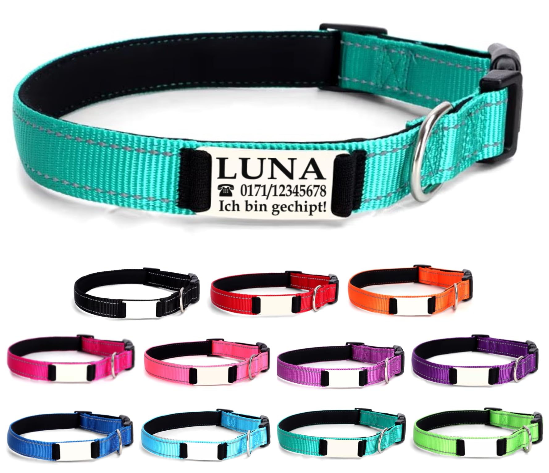 Ibera gifts - Hundehalsband Personalisiert, Hundehalsband Mit Namen Für Kleine Hunde, 25-40 cm, Reflektierend (Schwarz, S Klein)